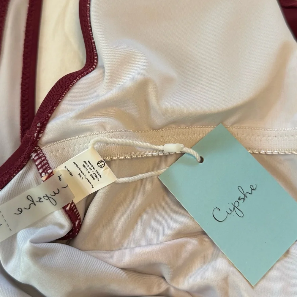 NWT Cupshe One Piece Swimsuit Wrap Side Tie Bathing Suit Size Large Burgundy - Picture 7 of 11